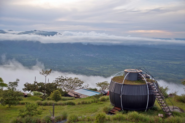 Aramaga Rift Valley Lodge guest room earth pod exterior view with pool