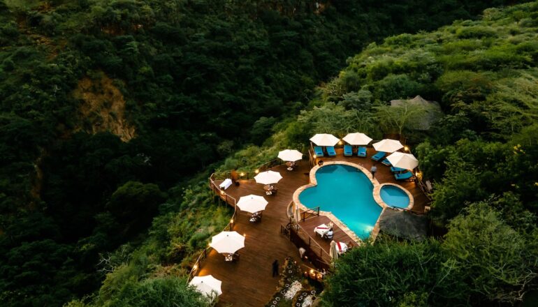 Escarpment Luxury Lodge Arial View of Pool