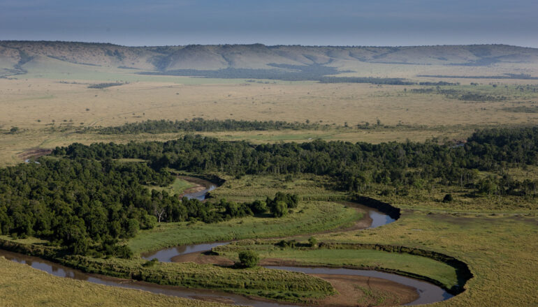 Afrique, Kenya, Réserve de Masai-Mara, riviere Mara, vue aerienne