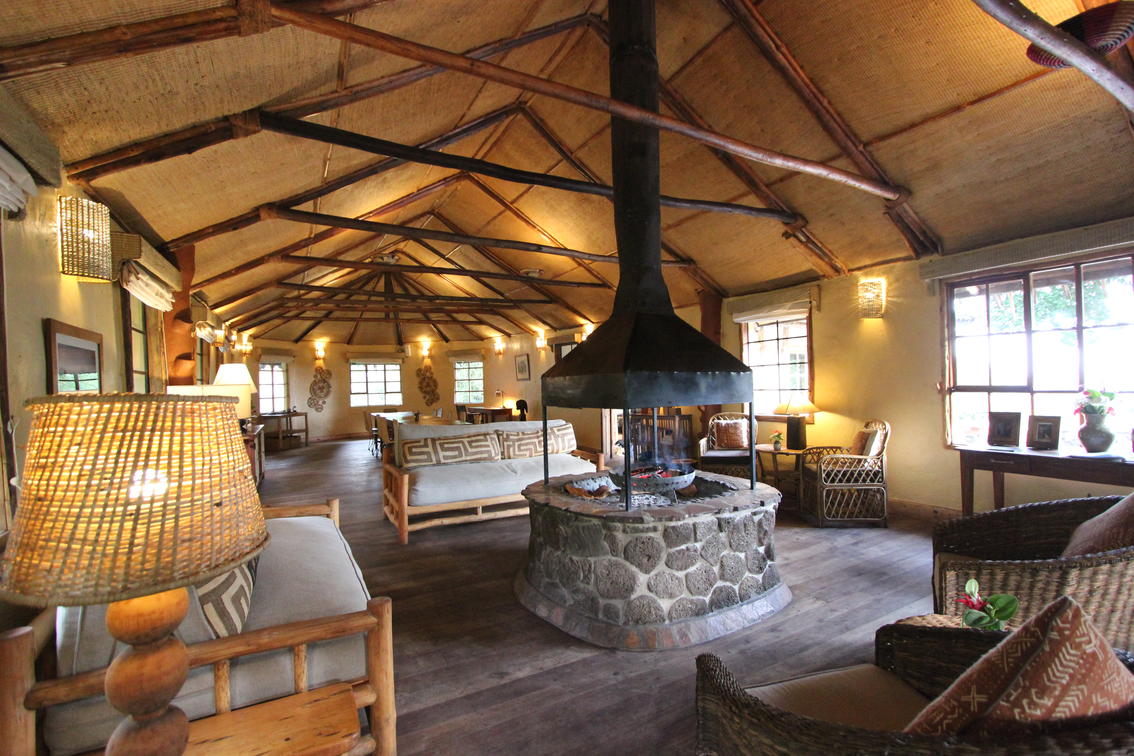 Mount Gahinga Lodge - Uganda Main Lounge area with fire place