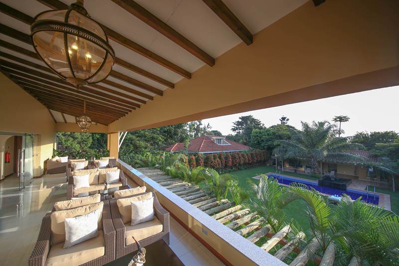 Number Five Boutique Hotel - Entebbe Restaurant veranda view of pool